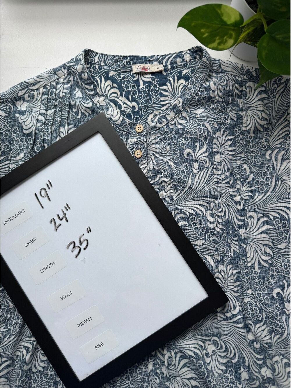 Faherty Blue Pockets Floral Coastal Cottagecore Linen Tunic Dress Womens XL - Picture 8 of 10